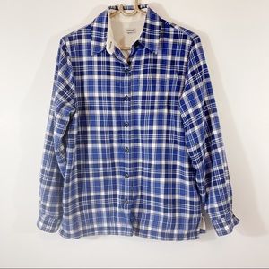 L.L. Bean Fleece Lined Button Down, Blue Plaid, M